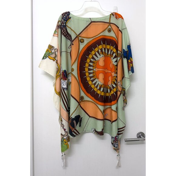 NEW Tory Burch Carousel Beach Caftan Top Cover Up Tunic Peach Orange Animal M - Picture 2 of 14